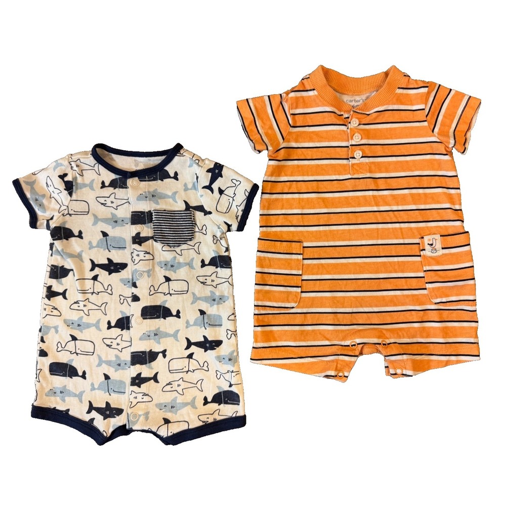 Carters Baby Boy 6 Months Outfits Clothes Rompers Shorts Summer Whale Stripe